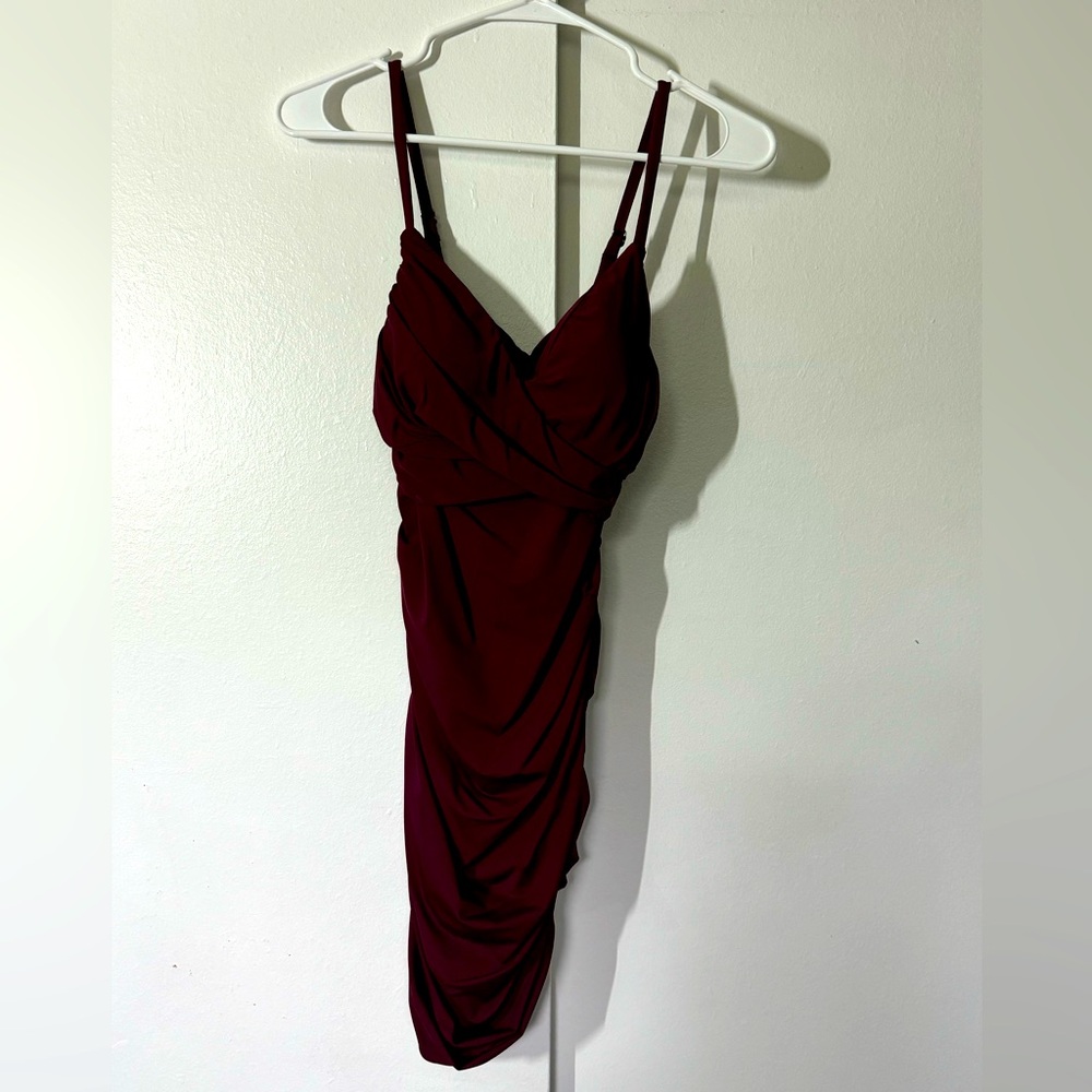 Deep V Neck Adjustable Strap Ruched Bodycon Mini Casual Dress